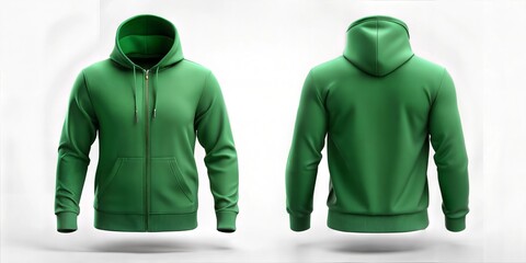 Wall Mural - Green Hoodie Showcase back and front on White Backdrop, no logo, no text