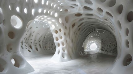 Poster - Unique architectural space with organic forms and light holes in a contemporary design setting