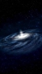 Wall Mural - A slow vertical approach to a large spiral galaxy in deep space with heavenly light rays emanating from the center.  	