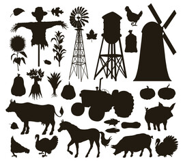 Poster - Thanksgiving silhouettes monochrome set element