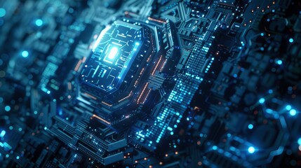 Poster - Close-up of a futuristic circuit board design glowing in blue and silver tones