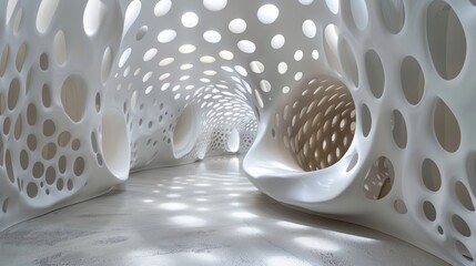 Poster - Modern interior design featuring organic shapes and natural light in a unique art space