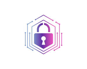 Poster - Cybersecurity lock icon representing digital data protection, network security, encryption technology, safeguarding sensitive information, preventing cyber threats, ensuring privacy,