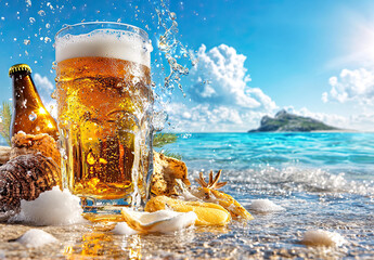 glass of beer on the beach