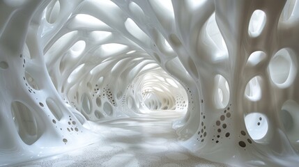 Poster - Intricate white organic-shaped corridor in an abstract architectural space