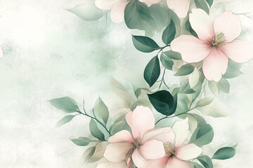 Canvas Print - A soft floral seamless pattern featuring delicate pink flowers and green leaves on a light pastel background. Ideal for spring-themed projects, textiles, or wallpapers.