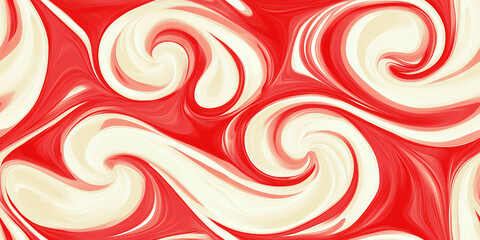 Wall Mural - Classic peppermint swirls in bright red and soft cream, with crisp patterns and textures, seamless pattern