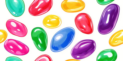 Wall Mural - Assorted jelly beans, each one brightly colored and glossy, scattered randomly in a vibrant mix, seamless pattern