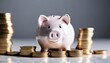 © Fototocam - Piggy bank and stacks of coins. Generative ai. AI