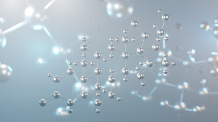 Poster - dexamethasone molecular structure, 3d model molecule, glucocorticoid medication, structural chemical formula view from a microscope