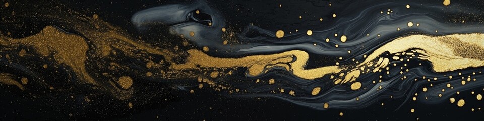 Wall Mural - A gold and black swirl with many gold specks. The gold and black colors create a sense of luxury and elegance