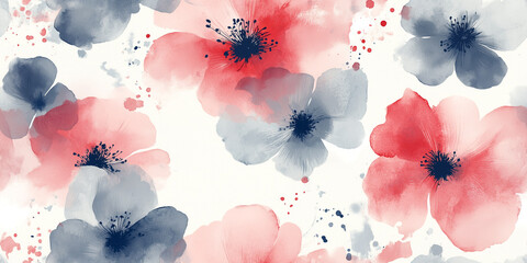 Poster - Loose brushstrokes creating flower shapes with splatters of watercolor, seamless pattern