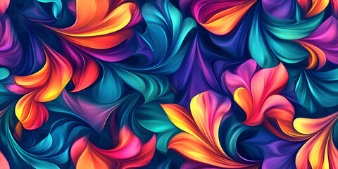 Poster - Swirling floral shapes in vibrant colors with no defined boundaries, blending seamlessly, seamless pattern