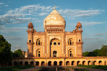 Sander jung (jang) Tomb in Delhi, India. The tomb is a sandstone and marble mausoleumI and itt was built in 1754 in the late Mughal Empire style for Nawab Safdarjung.