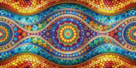 Poster - Colorful mosaic waves in a kaleidoscope of vibrant colors and intricate patterns, mosaic, waves, vibrant, kaleidoscope