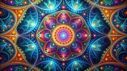 Poster - Mystical fractal design with intricate geometric patterns and vibrant colors, fractal, mystical,design, geometric, patterns