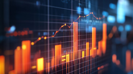 A chart displaying an upward trend, featuring both bars and a trend line to illustrate growth over time or across categories.