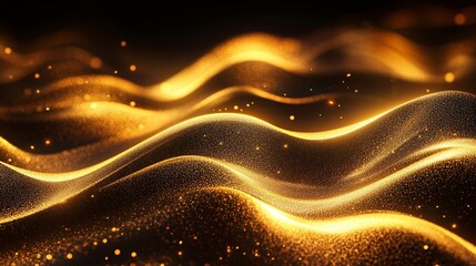 Sparkling luxury gold waves background on black background. generative ai