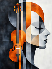 Abstract collage with a person and  violin