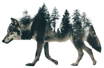 Sticker - PNG  Wolf with trees animal canine mammal.