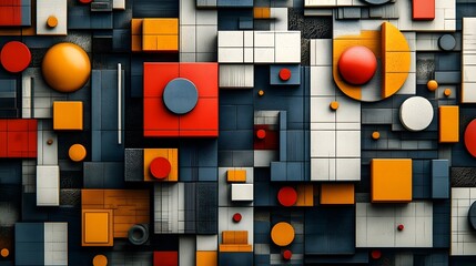 Geometric Abstraction with Cubes,Circles,and Rectangles in Contrasting Tones