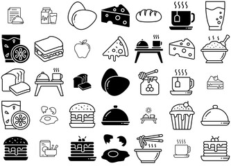 Canvas Print - A Collection Of Breakfast Isolated Silhouette Solid Icons With Healthy-Food,Food,Dessert,Food-And-Restaurant,Breakfast Solid Icon Collection. Vector Illustration