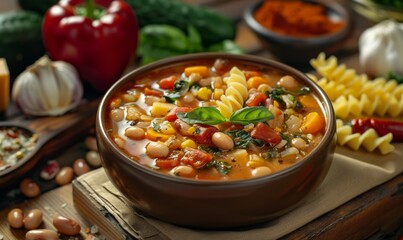 Wall Mural - Veggie-packed minestrone soup with cannellini beans and pasta