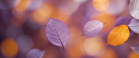 Wall Mural - Purple and Yellow Autumn Leaves with Bokeh Background