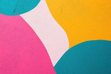 Aufkleber - Colorful abstract mural with bold shapes and vibrant colors in yellow, pink, teal, and white. Background texture for design and creativity concepts.