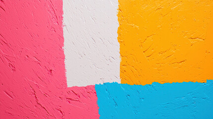 Poster - Abstract textured wall with vibrant pink, white, orange, and blue patches, creating a lively and artistic background.