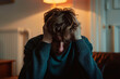 © Creative mind - Young man having anxiety attack at home. Indoor portrait of teenager in distress. Intimate portrait of a person feeling overwhelmed.