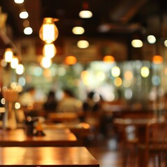 Poster - Warm light flickers above wooden tables as diners engage in conversation, creating a lively yet intimate atmosphere