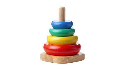 rainbow stacking rings , a vibrant wooden toy for toddlers cut out transparent isolated on white bac