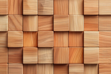 Poster - Pattern of wooden cubes arranged in a geometric grid, showcasing various shades and textures of wood. Perfect for background or design inspiration.