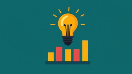 Idea light bulb with rising bars, insight leading to success, flat design illustration