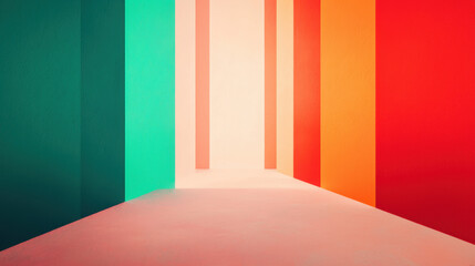 Poster - Vibrant abstract corridor with bold colors and geometric shapes, creating a modern and dynamic atmosphere. Perfect for contemporary design projects.