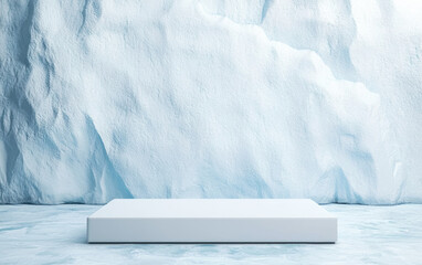 Poster - Minimalist white platform against a textured icy blue wall backdrop, perfect for showcasing products or adding a modern touch to creative designs.
