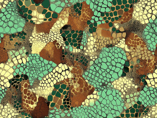 Poster - Snakeskin pattern in shades of green and brown for a reptilian effect, seamless pattern