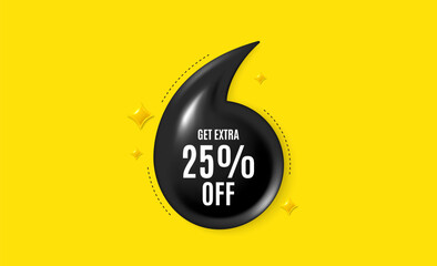 Sticker - Offer 3d quotation banner. Get Extra 25 percent off Sale. Discount offer price sign. Special offer symbol. Save 25 percentages. Extra discount quote message. Quotation comma yellow banner. Vector