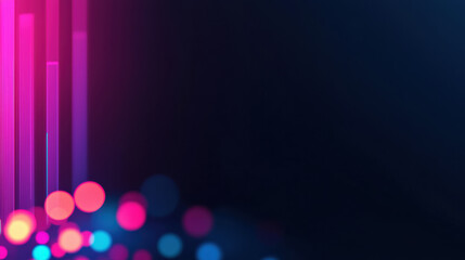 Poster - vibrant abstract background with colorful bokeh lights and glowing vertical lines on a dark backdrop