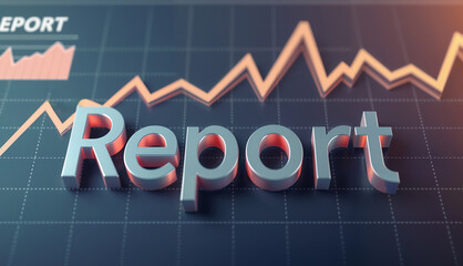 Poster - Report on a computer screen with a graph in the background. The report is in the center of the screen and is surrounded by text and numbers.