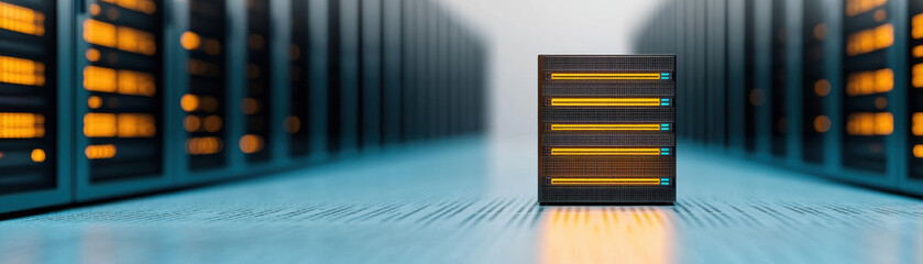 Poster - Modern server rack in a data center, symbolizing advanced digital storage and cloud computing technology