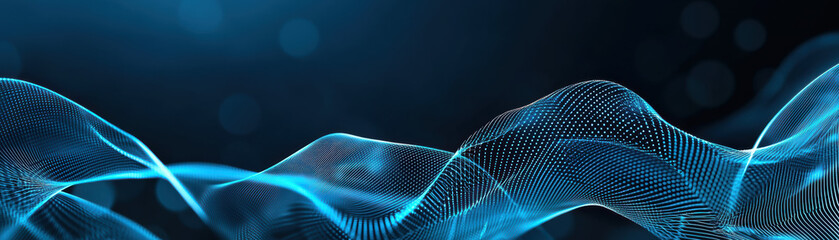 Poster - abstract blue digital wave pattern with bokeh background. futuristic waveforms create a vibrant, mod