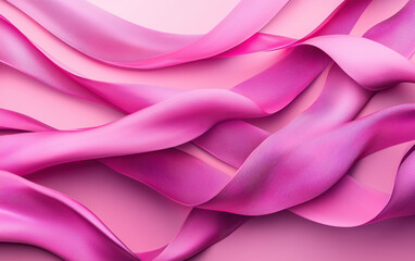 Poster - Vibrant pink ribbons elegantly intertwined, creating a stunning abstract composition with smooth textures and flowing lines on a soft pastel background.