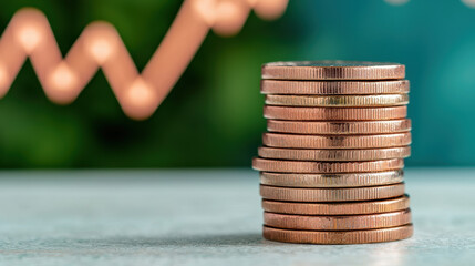 Poster - Stack of coins against a fluctuating graph background symbolizing financial growth, investment opportunities, and economic trends.
