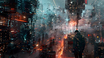 Poster - A digital world where keyframe interpolation is intentionally disrupted, creating jarring, glitchy transitions between scenes, as if reality itself is skipping frames