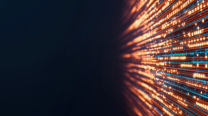 Poster - Abstract background with glowing orange and blue lines representing data flow and high-speed internet connectivity. Technology and digital concept.