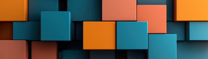 Poster - Abstract geometric background with orange and teal  cubes. Modern design for technology, business, and art projects.