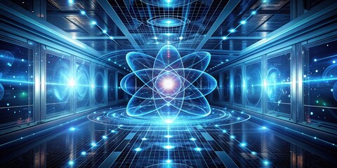Fototapete - Futuristic quantum technology in a 3-dimensional space , digital, innovation, abstract, technology
