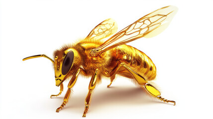 Golden bee isolated against a white background.